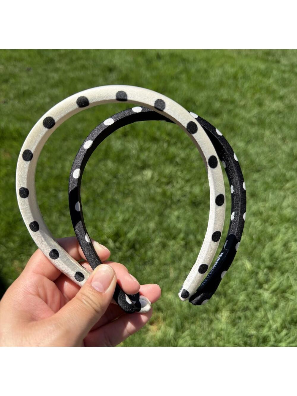 2 Black & white polka dot headbands